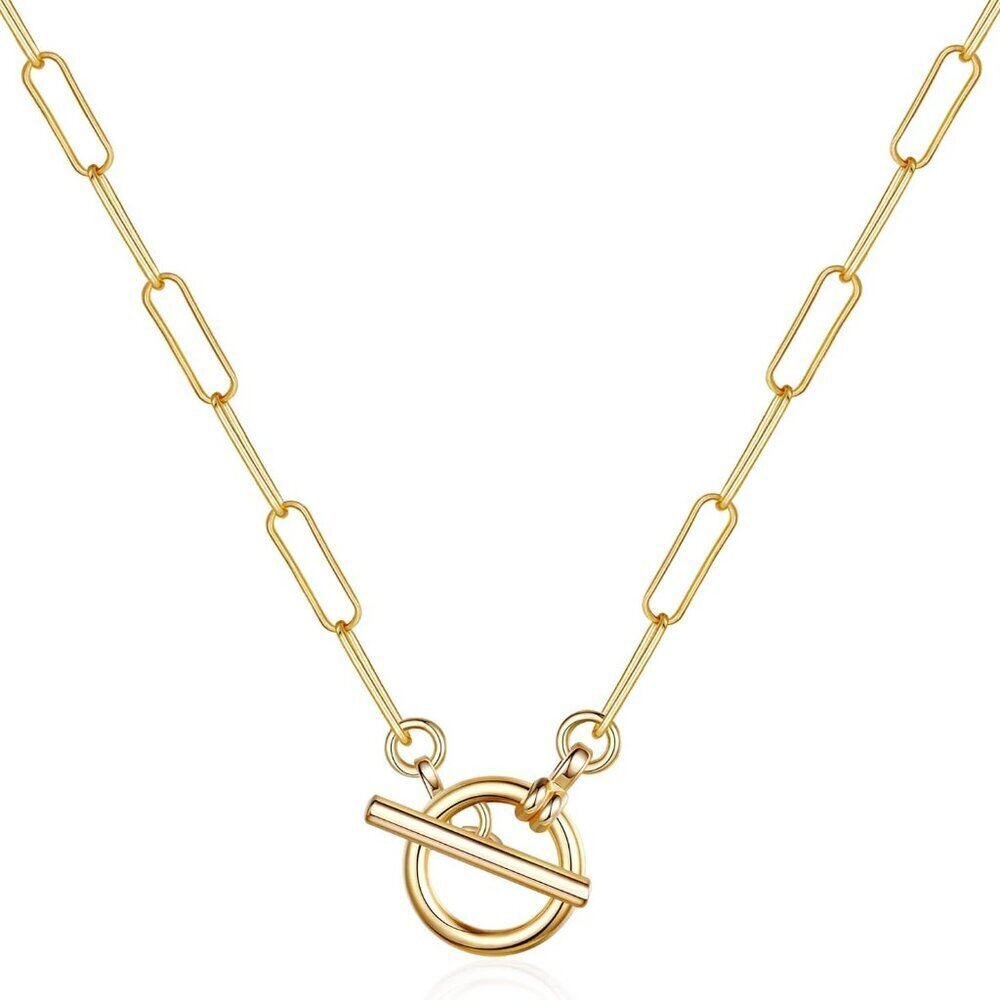 Gold Paperclip Chain Necklace 14K Gold Plated Dainty Link Jewelry for Women